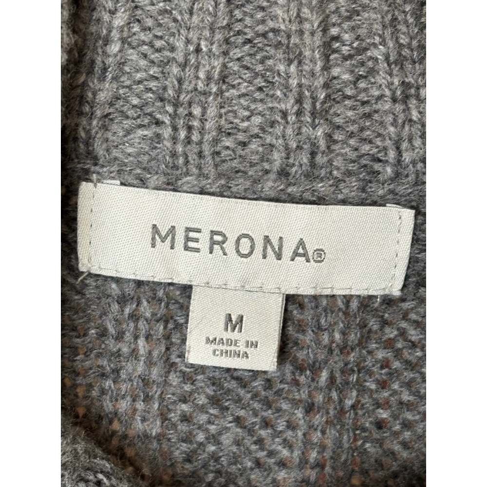 Merona Women's Medium Gray Chunky Knit Cozy Wool Blend Belted Button Up Cardigan - Picture 11 of 14